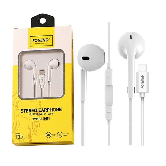 Foneng Micro Stereo Earphone T15 Type C White Foneng Micro Stereo Earphone T15 Type C White